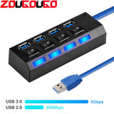 USB Hub 3.0 4/7 Port USB 2.0 Hub Splitter With ON/OFF Switch Multi USB C Hab High Speed 5Gbps For PC Computer Accessories