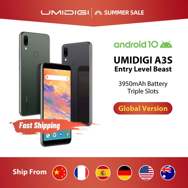 UMIDIGI A3S Android 10 Global Band 3950mAh Dual Rear Camera  5.7" Smartphone 13MP Selfie Triple Slots Dual 4G VoLTE Celular